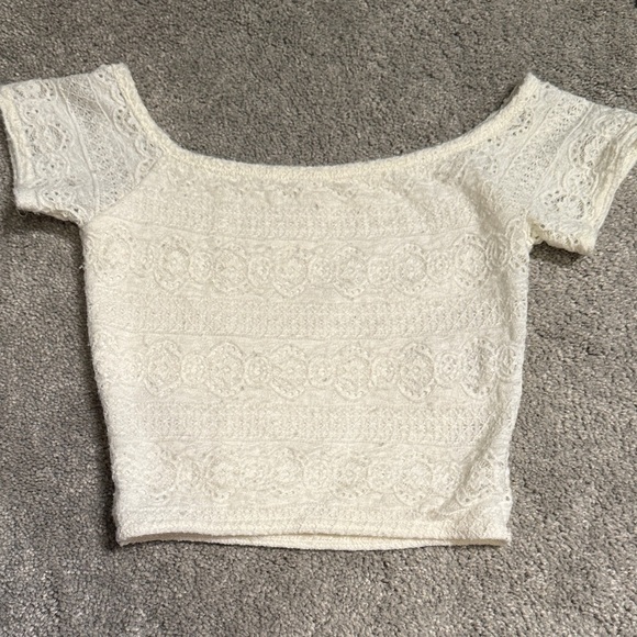 Hollister Tops - Hollister Lace Off-Shoulder Crop Top - Cream